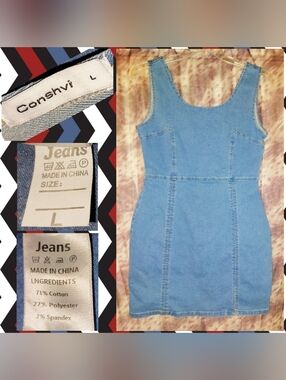 Conshvi brand Light/Medium Wash Soft Woven Denim Tank Bodycon Dress Sz Large